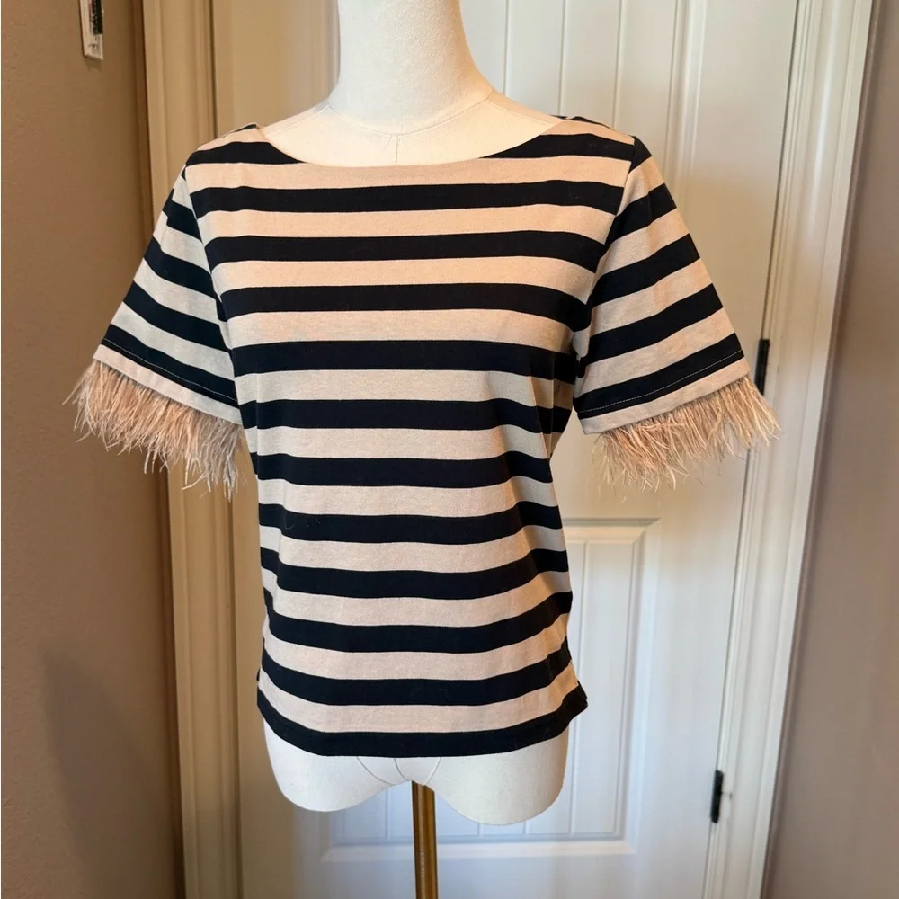 NWT J.Crew Mariner Jersey Cropped Boatneck T Shirt with Feathers - Picture 4 of 7